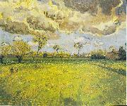 Vincent Van Gogh Meadow with flowers under a stormy sky Spain oil painting artist